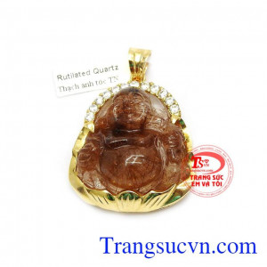 Mặt phật Di lặc thạch anh tóc thiên nhiên