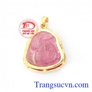 Mặt dây phật Di Lặc Ruby bọc vàng sáng bóng