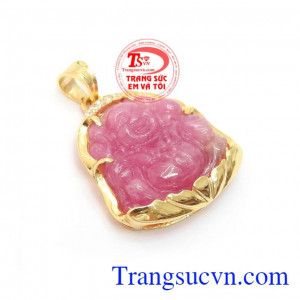 Mặt dây phật Di Lặc Ruby bọc vàng sáng bóng