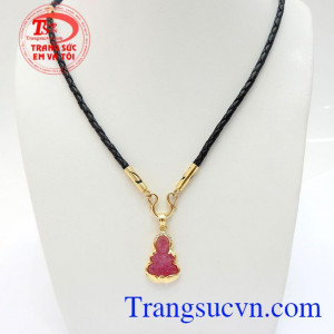 Bộ Dây Phật Quan Âm May Mắn kết hợp giữa dây da bọc vàng 18k và mặt quan âm bọc vàng 14k sang trọng