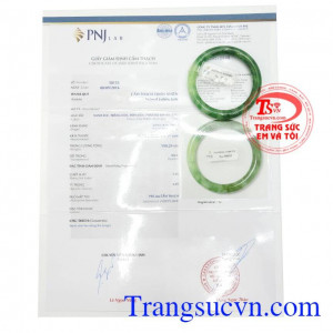 Giấy kiểm định Vòng Cẩm Thạch Thiên Nhiên Phát Lộc