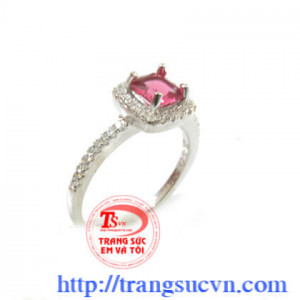 Nhẫn bạc đá hồng hình vuông cao cấp, hàng Hong Kon...