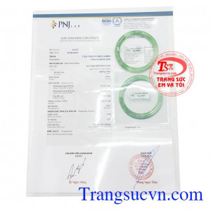 Giấy kiểm định Vòng cẩm thạch tự nhiên