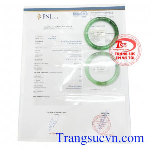Giấy kiểm định Vòng Ngọc Cẩm Thạch TN