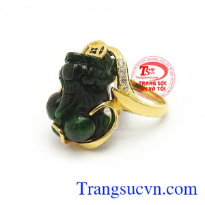 Nhẫn vàng 14k gắn Tỳ hưu tài lộc, may mắn