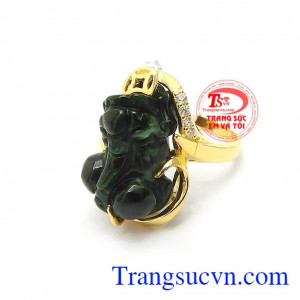Nhẫn vàng 14k quý phái, sang trọng gắn Tỳ hưu phong thủy