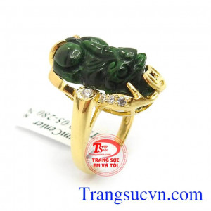 Nhẫn nữ vàng 14k gắn Tỳ hưu chạm khắc tinh xảo