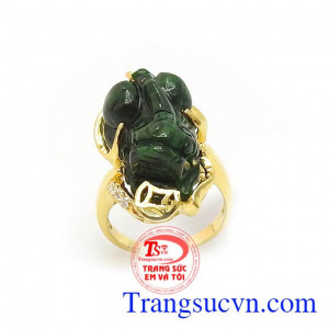 Nhẫn Vàng 14k Tỳ Hưu Phú Quý ngọc phỉ thúy cao cấp, thời trang