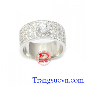 Nhẫn nam vàng trắng 10k đẹp được gắn nhiều đá nhỏ sáng lấp lánh, sản phẩm nhẫn nam bền đẹp