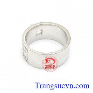 Nhẫn nam vàng trắng 10k đẹp được gắn nhiều đá nhỏ sáng lấp lánh, sản phẩm nhẫn nam bền đẹp