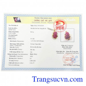 Giấy kiểm định Mặt Tỳ Hưu Ruby Đại Cát