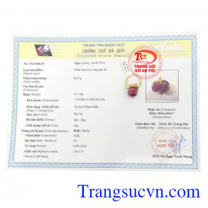 Giấy kiểm định Nhẫn Tỳ Hưu Ruby May Mắn