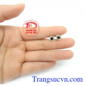 Hoa tai vàng gắn Sapphire thiên nhiên phong cách