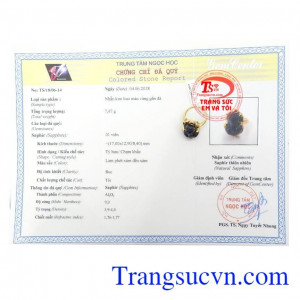 Giấy kiểm định Nhẫn Tỳ Hưu Sapphire Tài Lộc