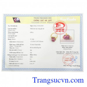 Giấy kiểm định Nhẫn Tỳ Hưu Ruby Chiêu Tài