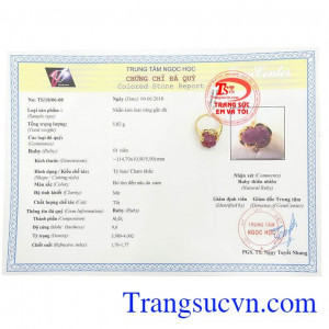 Giấy kiểm định Nhẫn Tỳ Hưu Ruby Phong Thủy