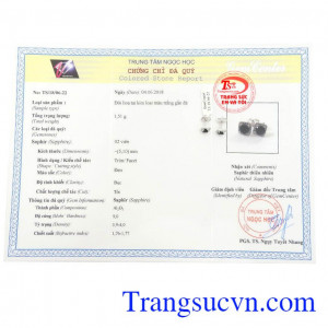 Giấy kiểm định Hoa Tai Sapphire Tài Lộc