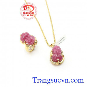Bộ trang sức nữ Ruby Tỳ hưu tài lộc