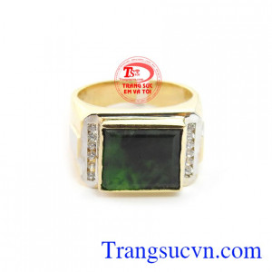 Nhẫn nam ngọc cẩm thạch phú quý vàng 14k, bảo hành 12 tháng, giao hàng nhanh trên toàn quốc