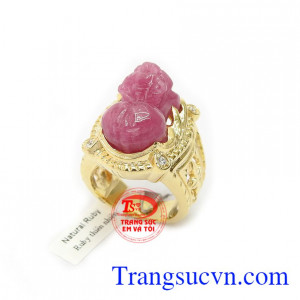 Nhẫn nam tì hưu ruby đẳng cấp vàng 14k, bảo hành 12 tháng, giao hàng nhanh trên toàn quốc
