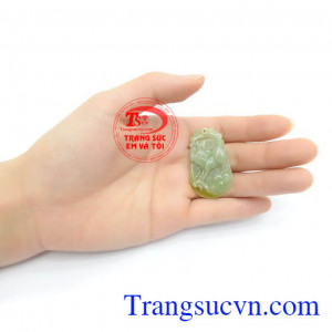 Mặt Ngọc Tuổi Hợi Tài Lộc cẩm thạch thiên nhiên màu sắc tươi sáng, chạm khắc tinh xảo