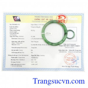 Giấy kiểm định Vòng Ngọc Phỉ Thúy An Yên