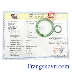 Giấy kiểm định Vòng Tay Phỉ Thúy Cát Tường