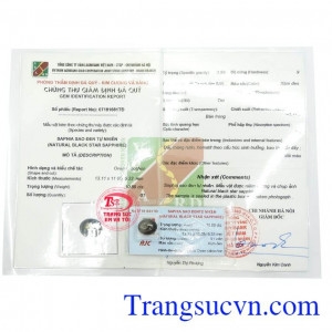 Giấy kiểm định Sapphire Sao Thiên Nhiên Thịnh Vượng