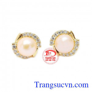 Hoa tai ngọc trai hồng thời trang