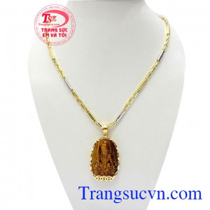 Bộ Dây Chuyền Bản Mệnh Tuổi Mão kết hợp giữa mặt dây mứt hổ thiên nhiên Văn Thù Bồ Tát bọc vàng và dây chuyền 10k tinh tế
