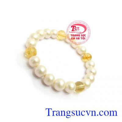 Chuỗi Tay Ngọc Trai May Mắn kết hợp thạch anh vàng thiên nhiên xinh xắn