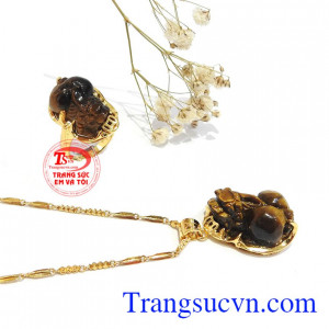 Bộ trang sức tỳ hưu đá mắt hổ thiên nhiên