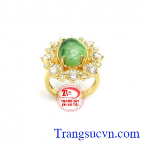 Nhẫn Vàng Cẩm Thạch May Mắn chế tác tinh xảo, mẫu mã độc đáo, ngọc cẩm thạch là tinh túy của tự nhiên, đeo ngọc lên người sẽ đem lại bình an, may mắn và tài lộc
