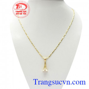 Bộ Dây Tháp Eiffel Độc Đáo với sự kết hợp giữa dây chuyền vàng 10k và mặt dây nhập khẩu vàng 18k sang trọng, quý phái