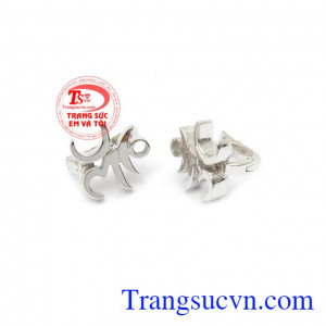 Hoa Tai Vàng Chữ OM Bình An vàng trắng 10k tinh tế