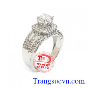 Nhẫn Nữ Vàng Trắng Phong Cách đính đá độc đáo, mới lạ, tôn lên sự cá tính, nhẹ nhàng và quý phái cho người đeo