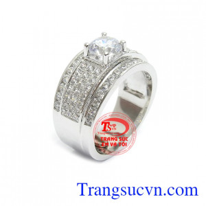 Nhẫn Nam Vàng Trắng Mạnh Mẽ 14k đính đá tinh xảo, chế tác công nghệ cao mạng lại sự sang trọng, đẳng cấp và tinh tế trong từng chi tiết sản phẩm