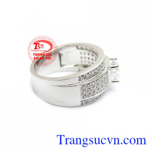 Nhẫn nam vàng trắng 14k mạnh mẽ, thời trang và đẳng cấp