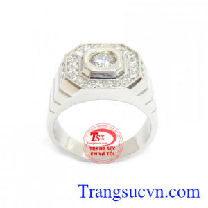Nhẫn Vàng Trắng 14k Thời Trang chế tác công nghệ cao, đính đá tinh xảo mang lại phong cách mạnh mẽ, cá tính và riêng biệt cho phái mạnh