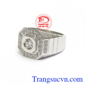 Nhẫn nam vàng trắng 14k sang trọng, cá tinh