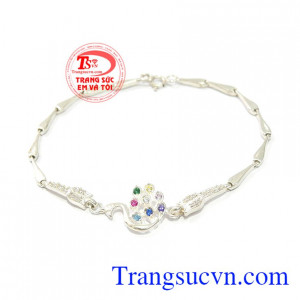 Lắc tay bạc con công ngũ sắc