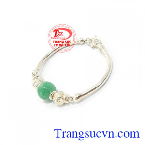 Lắc Tay Bạc Xinh Xắn Cho Bé xinh xắn, gắn ngọc cẩm thạch thiên nhiên xinh xắn, phù hợp làm quà tặng cho bé yêu
