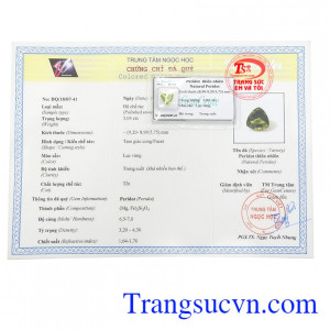 Giấy kiểm định Peridot Thiên Nhiên Bình An