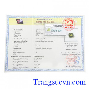 Giấy kiểm định Viên Peridot Thiên Nhiên Hưng Thịnh