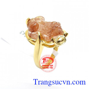 Nhẫn Tỳ Hưu Thạch Anh Tài Lộc vàng 14k kiểu dáng đẹp, màu sắc tươi sáng