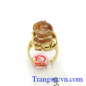 Nhẫn nữ Tỳ hưu thạch anh tóc thiên nhiên cao cấp