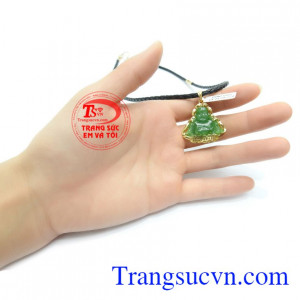 Bộ dây chuyền kết hợp giữa dây da bọc vàng và mặt dây phật di lặc phong thủy bình an, may mắn dành cho phái mạnh