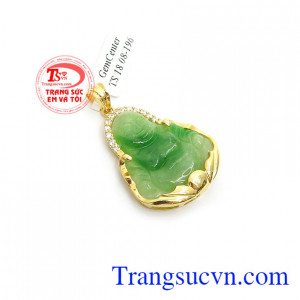 Mặt Di Lặc Phỉ Thúy Thịnh Vượng bọc vàng 14k sang trọng, chạm khắc tinh xảo