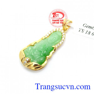 Phật Quan Âm Phỉ Thúy May Mắn bọc vàng 14k chất lượng cao, chạm khắc tinh xảo