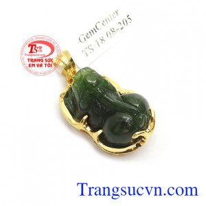 Mặt Tỳ Hưu Nephrite Thiên Nhiên bọc vàng 14k bền đẹp, chất lượng cao, chạm khắc tinh xảo